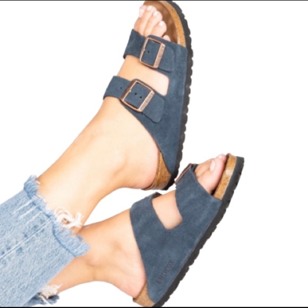 Birkenstock Navy Blue Suede Arizona Sandals 38